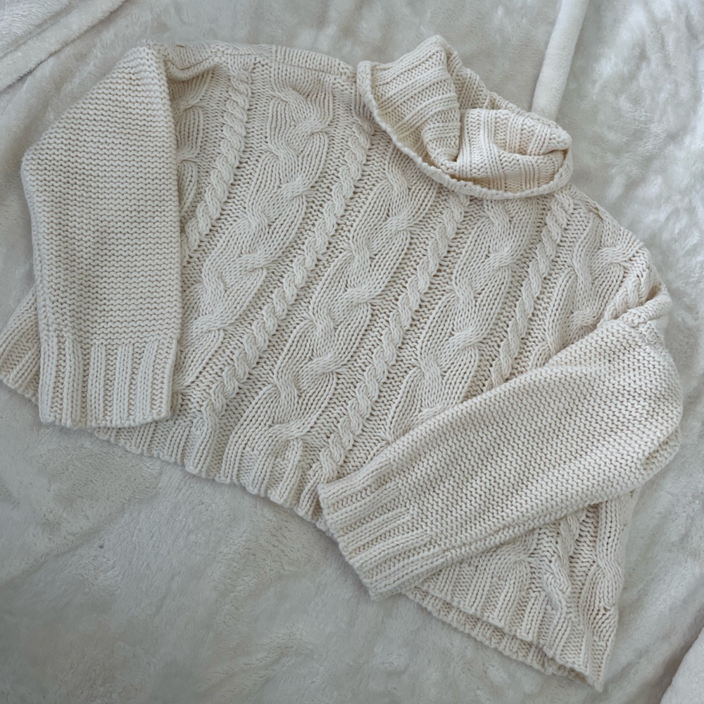 Love Tree Oversized Cream Turtleneck Sweater